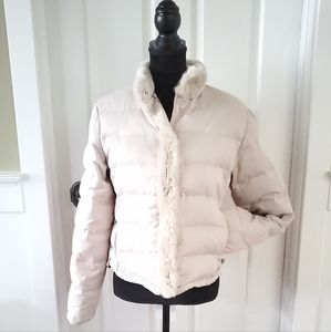 Calvin Klein real fur trimmed Jacket off white short puffer lightweight